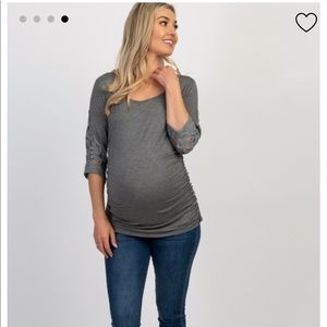 Charcoal Crochet Sleeve Maternity Top